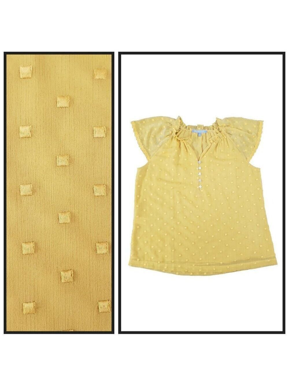 Daniel Rainn Yellow Swiss Dot Blouse PM Ruffle Sleeve Boho Top
